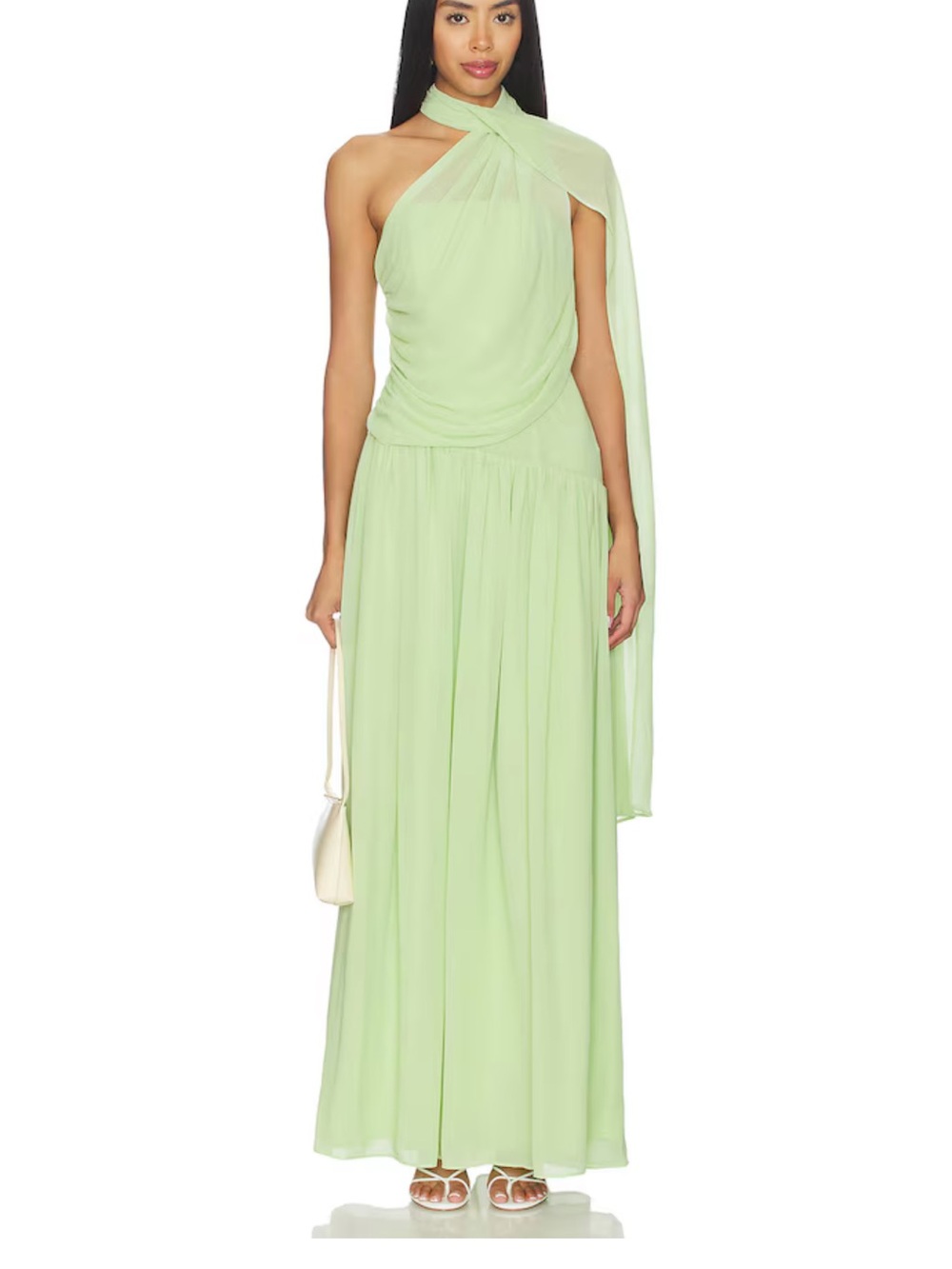 Eden Green One-Shoulder Draped Maxi Dress